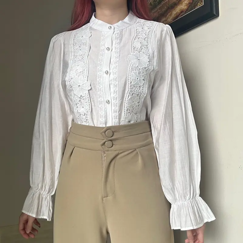 Dahlia top BKK kemeja blouse atasan KATUN RENDA wanita korean Style linen by Biel the label Silk Panjang 3