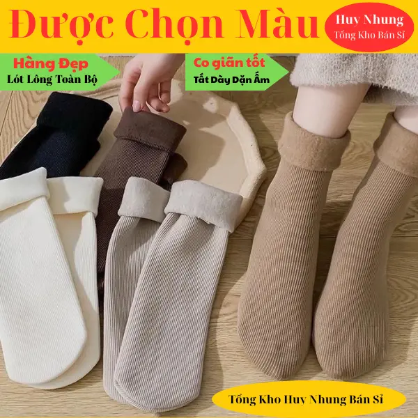 [ Loại Dày Hàng Đẹp - Được Chọn Màu ] Set 10 đôi tất cổ cao lót lông lót nỉ dày dặn cotton giữ nhiệt mùa đông dành cho nữ mẫu mới Women Voi Nhung