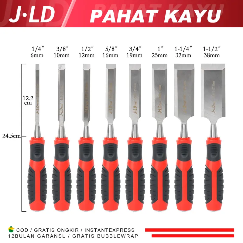 JLD Pahat Kayu Alat Ukir Kayu 6-38MM Wood Chisel Tatah Aneka Ukuran Tools Wood Working 0
