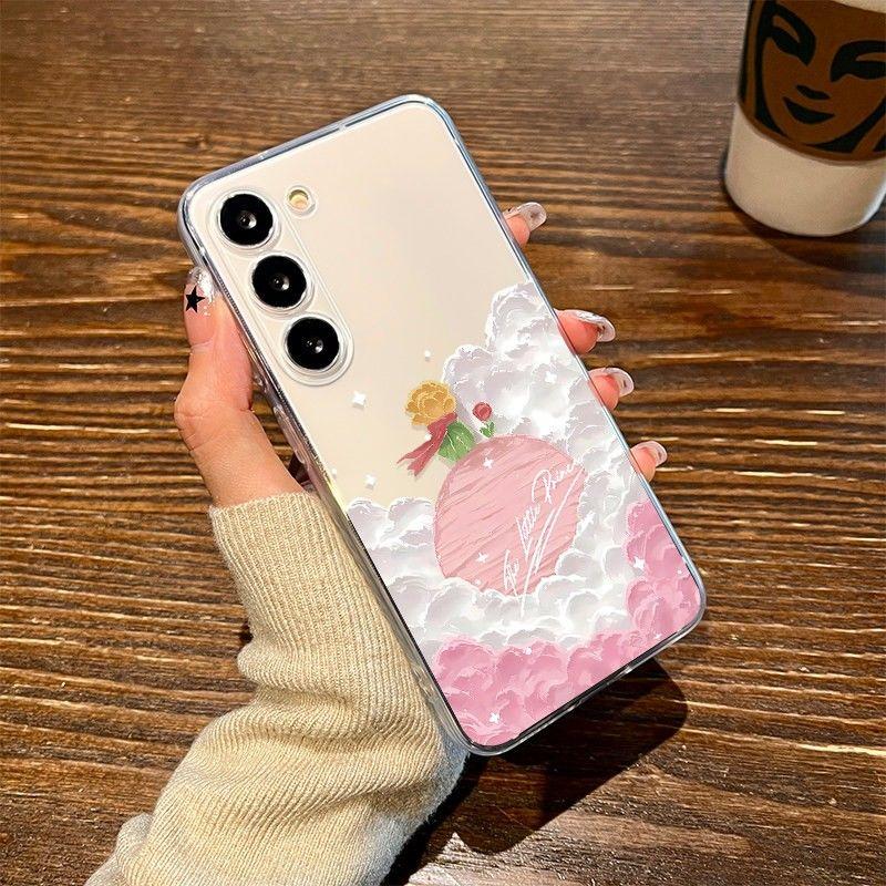 Vận chuyển 3 ngày toàn quốc - Ốp lưng Samsung trong suốt - Thiết kế Hoàng Tử Bé với bông hồng và mây cho Samsung Galaxy S24/S23/S22