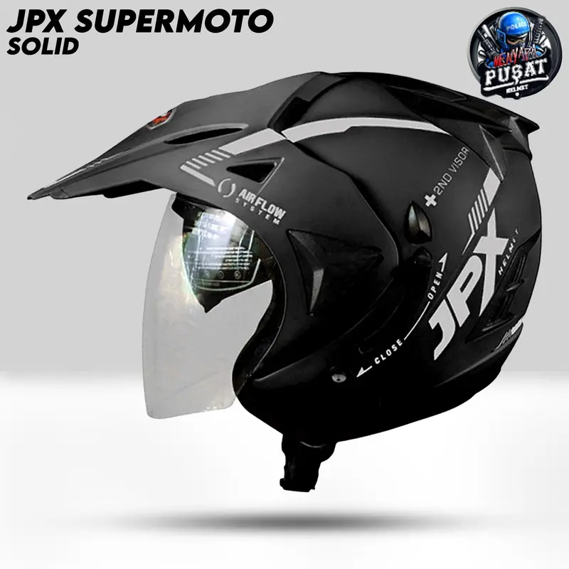 Helm JPX SUPERMOTO Double Visor Original Kaca Visor Clear / Bening | Helm Half Face Premium Untuk Pria dan Wanita Dewasa SNI 0