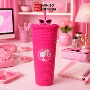 MINISO X Barbie Collection Studded Tumbler with Straw (700mL) | Botol Minum Durian Straw Cup 700ML Bottles Tumblr Cangkir Kitchenware Minuman Water
