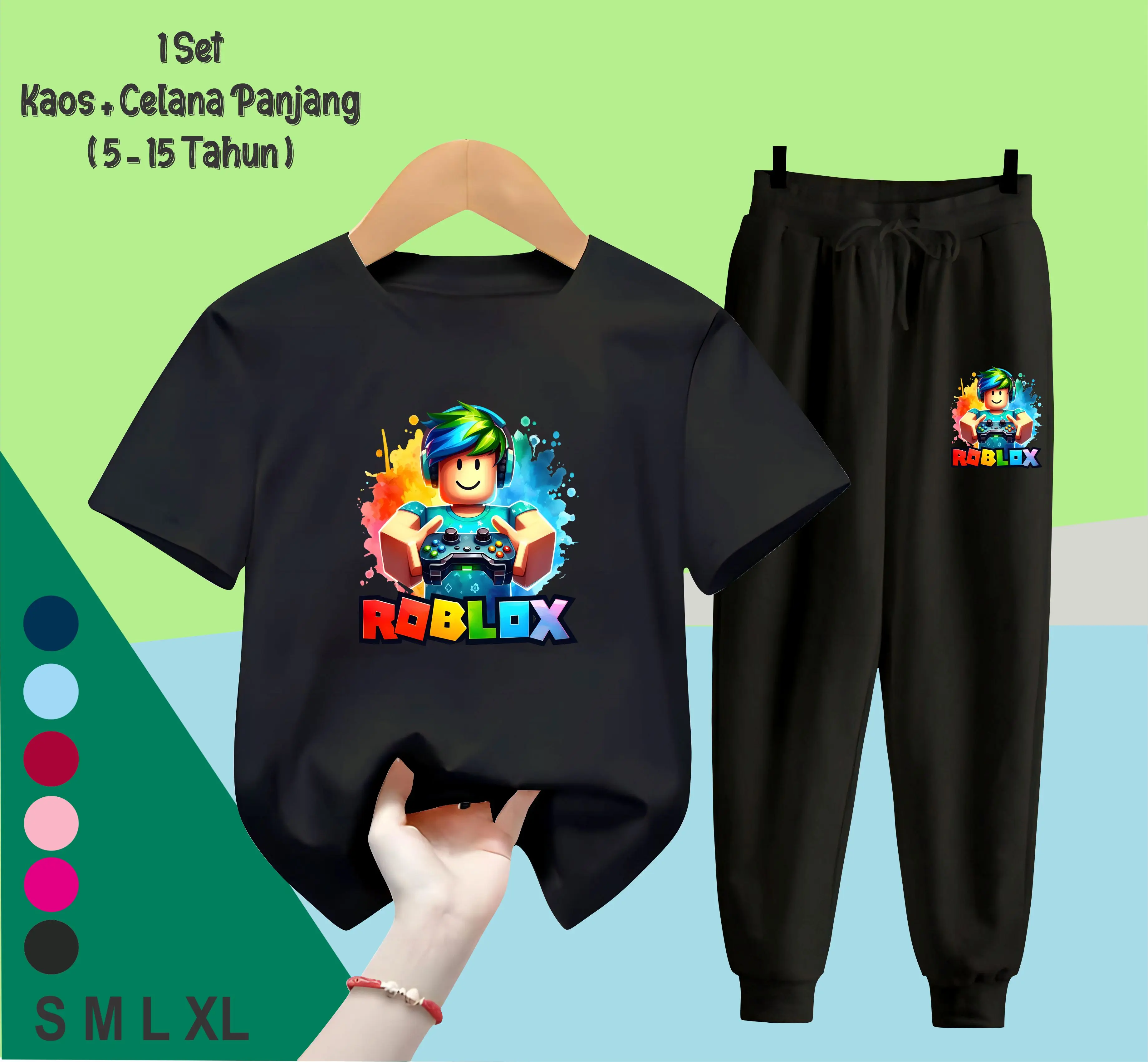 Setelan Anak Laki Laki Kaos Celana Panjang Roblox Baju Fashion Usia 5-15 Tahun