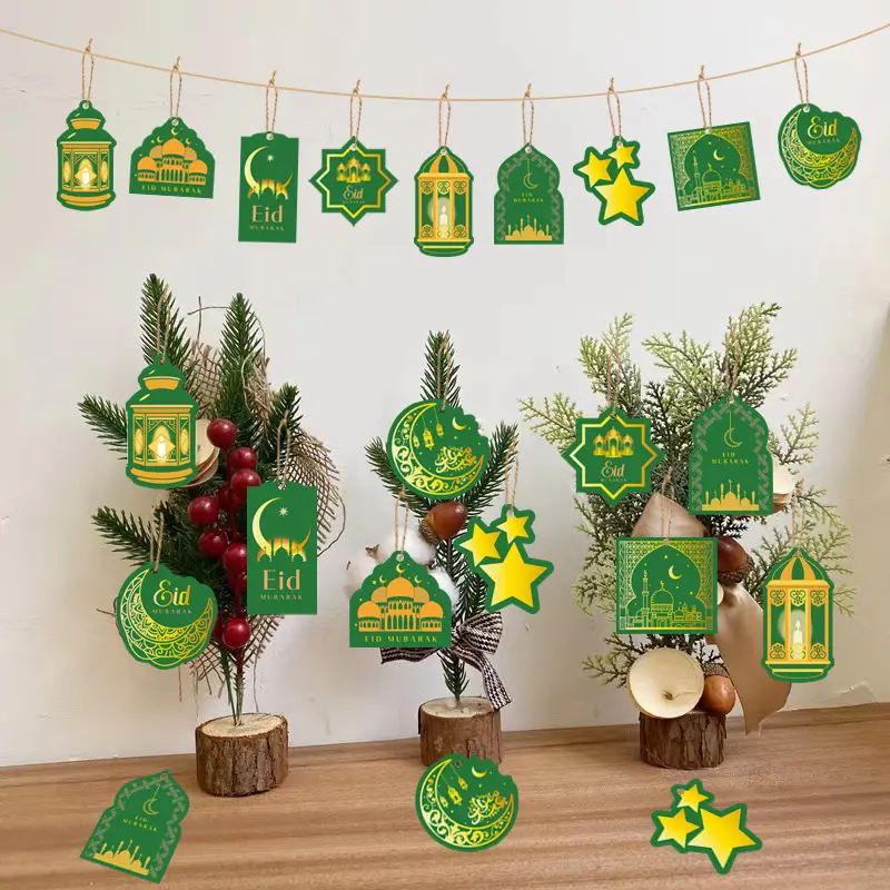 10Pcs Eid al-Fitr colorful tag Hari Raya Puasa stars and the moon theme double-sided decorations holiday party decorations