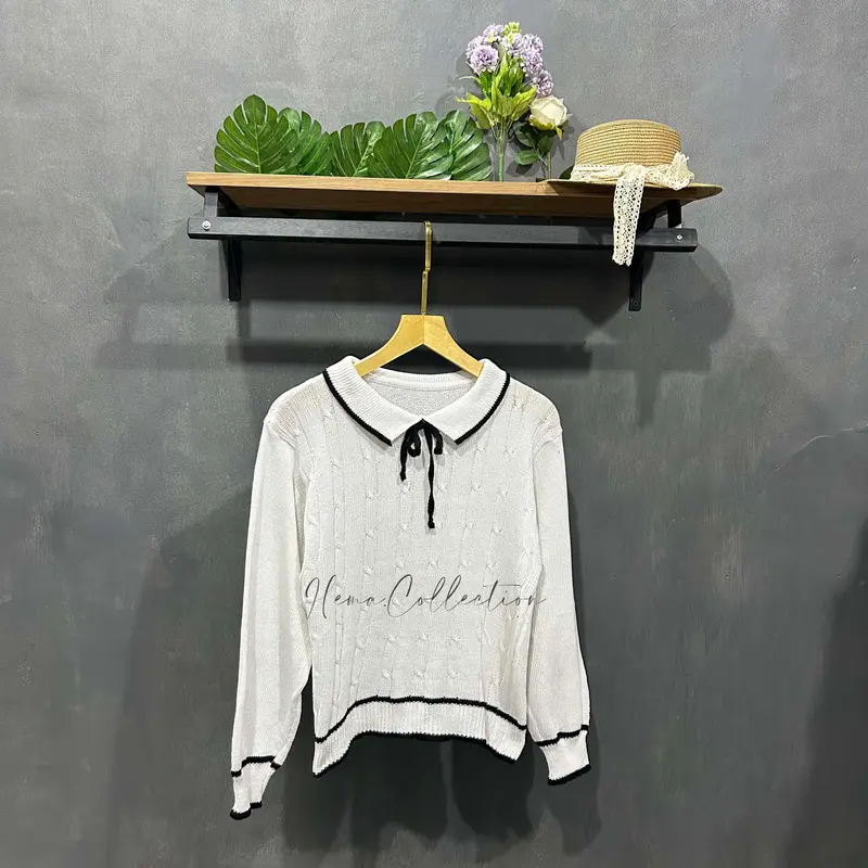 VERONIKA CABLE sweater rajut tali pita baju atasan wanita blouse korean style Knitwear Panjang Crop Top Casual Outer Cardigan Cewek Kardigan Oversize Hitam 2