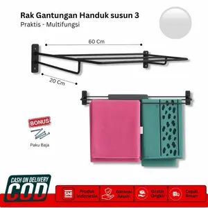 Rak Handuk Susun 3 Model Terbaru Besi Tahan Karat 5kg Multifungsi Praktis Bonus Paku beton