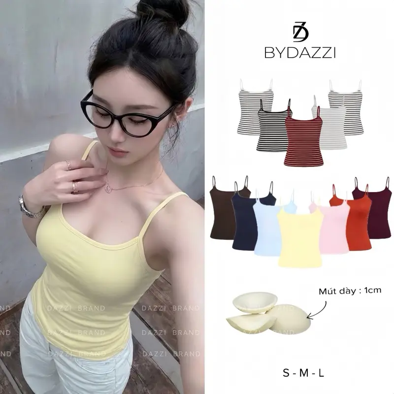 [KÈM MÚT/KO MÚT] Áo 2 dây nữ basic ôm dáng,áo hai dây chất thun cotton mịn tôn dáng DAZZI Women A057