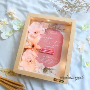 Bingkai Mahar Pernikahan Akrilik, Azalea Mahar dengan Kaca Depan Anti Pecah dan Lampu LED, Mahar Pernikahan Murah