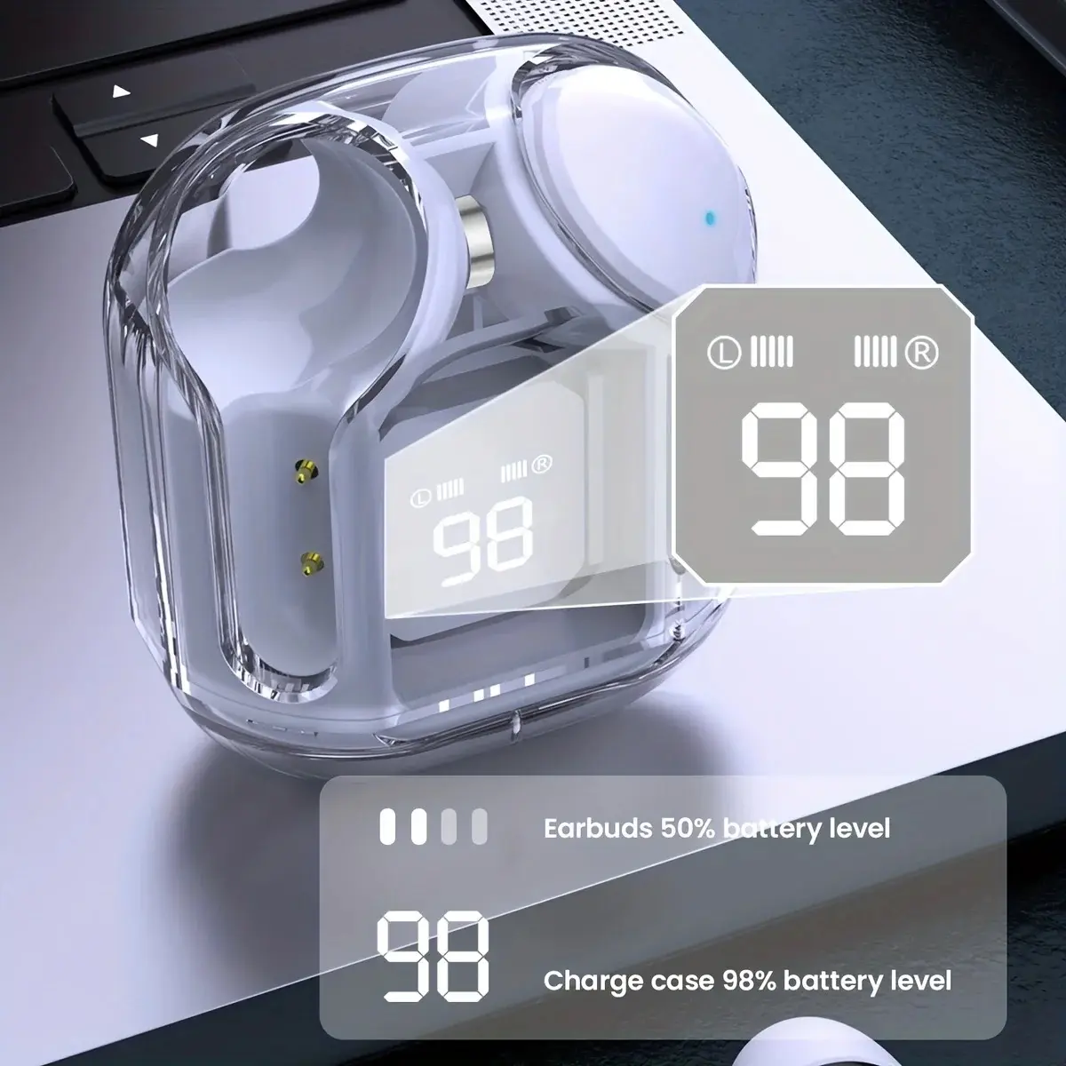 Tai nghe KY8 PRO [3 Quà tặng] 1 Vỏ silicon+1 Dây buộc+1 Bao tay chơi game, Thân trong suốt, Âm  thanh nổi không dây thực sự với màn hình kỹ thuật số, Micrô tích hợp | BigBuy360 - bigbuy360.vn