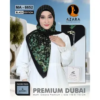 Hijab Segiempat Motif Azara Oskara Dubai Premium Black Edition - Beli 5 Pcs Free Hijab / Ciput -  Logo Metal Laser Cut - Voal Motif Eksklusif 0