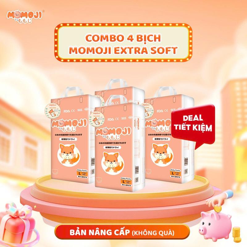 KKHÔNG QUÀ COMBO 4 BỊCH BỈM MOMOJI EXTRA SOFT MỎNG THOÁNG THẤM HÚT TỐT CHO BÉ