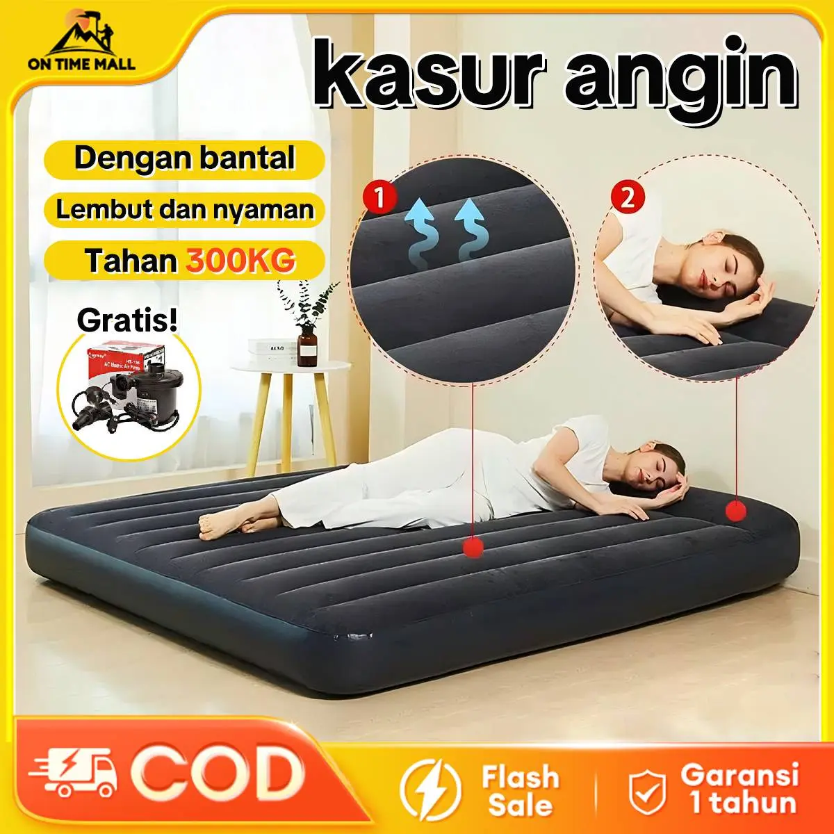 OTM Kasur Angin Dengan pompa udara matras angin Termasuk Bantal Portable tahan air kasur tiup Outdoor Indoor Car Matress