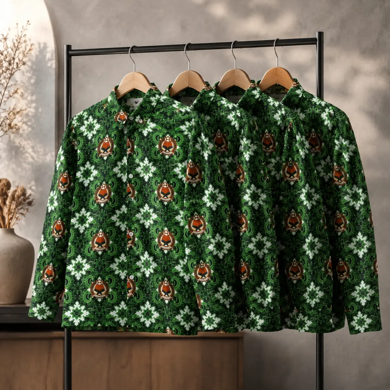 Baju Batik Anak SD MI Motif Hijau | Kemeja Sekolah Lengan Panjang