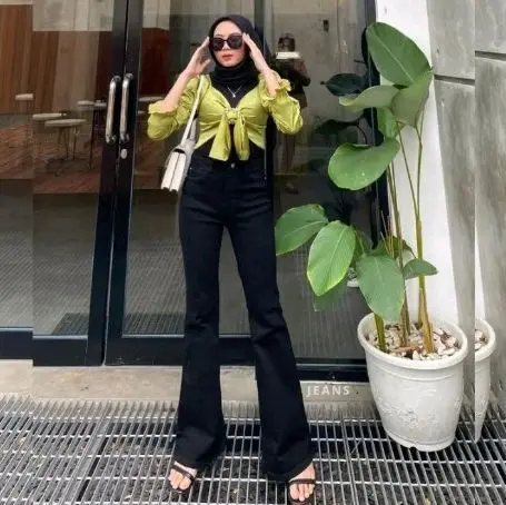 Celana Jeans Cutbray Wanita Highwaist Terbaru 2025 - Model Loose Pants - Hitam, Denim, Dewasa, Cewek, Panjang, Boyfriend