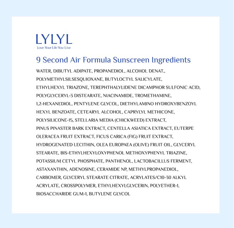 Product Introduction of [LYLYL] 9 Second Air Formula Sunscreen (50ml/10ml) Sun Protection 22