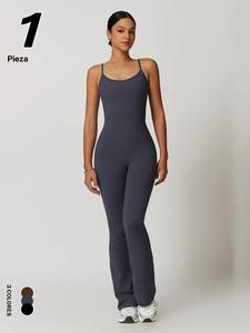 Body deportivo de secado rápido para mujer, con cuello en U y espalda descubierta, faja moldeadora ajustada, pantalones de yoga por debajo de la rodilla, para todas las estaciones