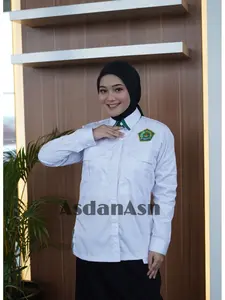 Baju seragam KEMENAG WANITA Putih Hijau Terbaru 2024 Lengan Panjang Setelan Celana Atasan Kerja