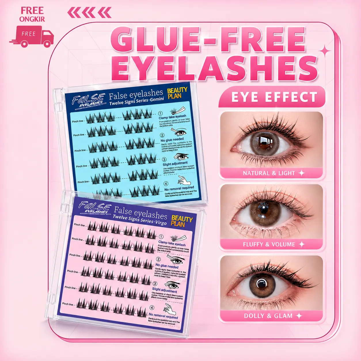 BEAUTY PLAN [TANPA LEM] Bulu Mata Gaya ZODIAC Bulumata Palsu  D Curl Individu Dapat Digunakan Kembali - Panjang  Bulumata 10-14mm Extension eyelash Bulu mata tanpa lem