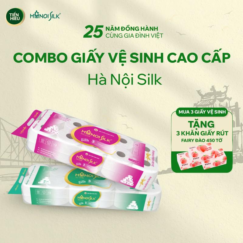 [Mua 1 Bịch Giấy Vệ Sinh Tặng 1 Bịch Giấy Rút] Mua Bịch Giấy Vệ Sinh HANOISILK 10 Cuộn 3 Lớp Không Lõi - Có Lõi Tan Nhanh, Tặng Bịch Giấy Ăn Rút Đa Năng 450 Tờ