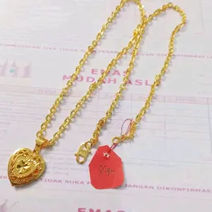 set perhiasan Kalung dan liontin Emas muda dapat nota pebelian Elegan