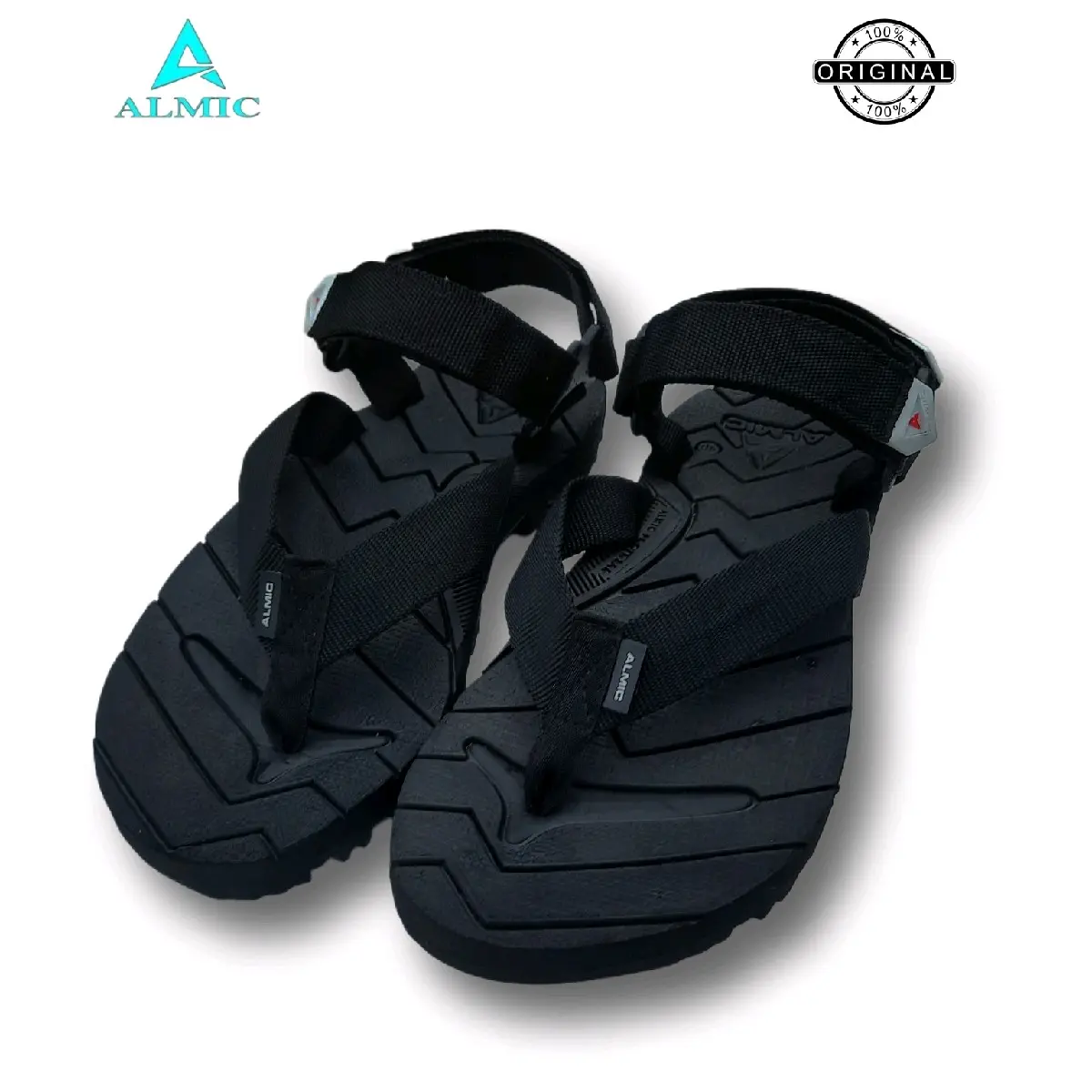 ALMIC-Sandal Gunung Jepit Adventure Edge Original Black Sendal Gunung Outdoor Pria Wanita Karet Hitam