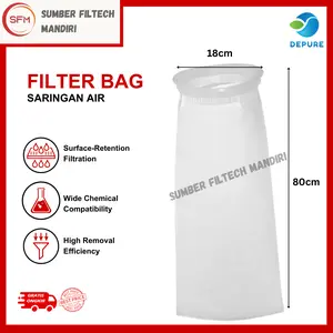 Depure Filter Bag Saringan Air Polyester (PE)  1, 5,10, 25, 50, 100, 150 Micron (7" x 32") (Saringan Toren)