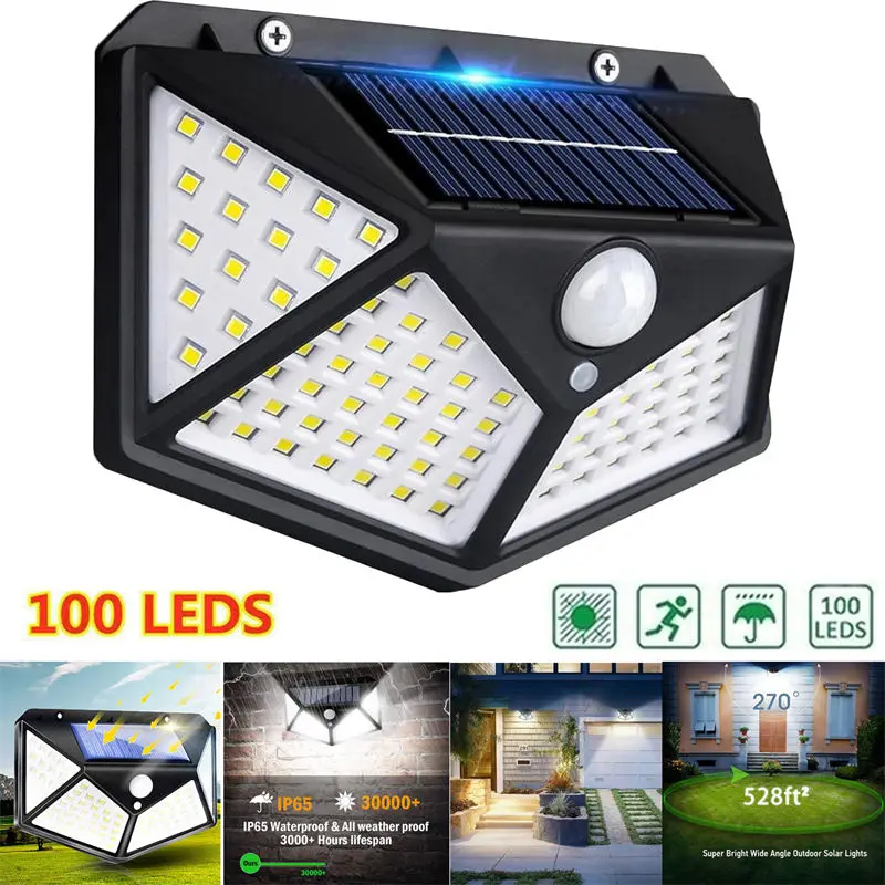 Solar Lights Outdoor 100LED 3Modes Motion Sensor Wall Lights Waterproof Solar Powered Wall Lights