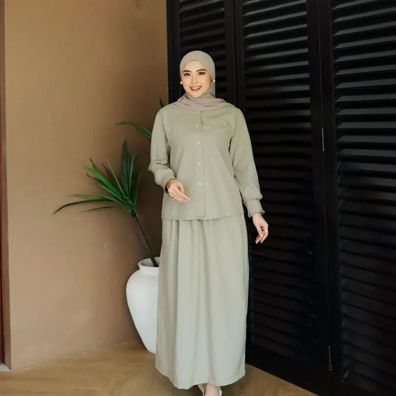 Ayana Set by Adiyana Apparel- Matcha Lembut Muslim Panjang Wanita Gamis Setelan Jilbab