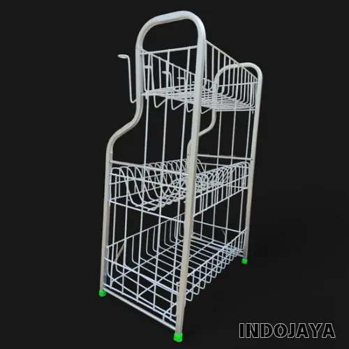 Rak Piring Mini Aluminium 3 Susun / Rak Piring Cantik Minimalis / Plus Tempat Gelas / Tanpa Tempat Gelas Besi Plastic 1