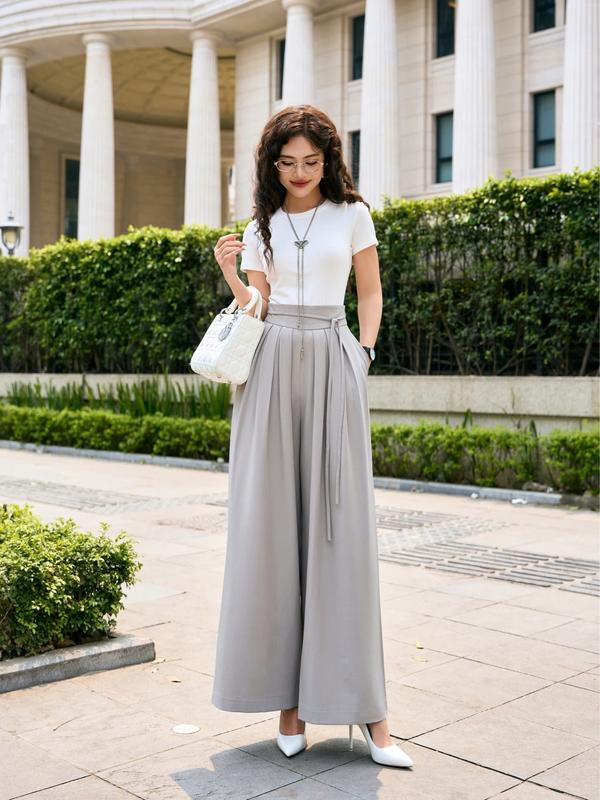 Quần Nữ CCHAT Dáng Suông Xếp Ly Súp Ống Rộng Chất Tuytsi 24QDS2044ST