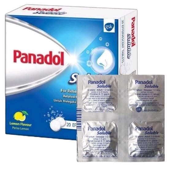 Panadol Souble untuk meredakan demam dan kesakitan akibat selesema.