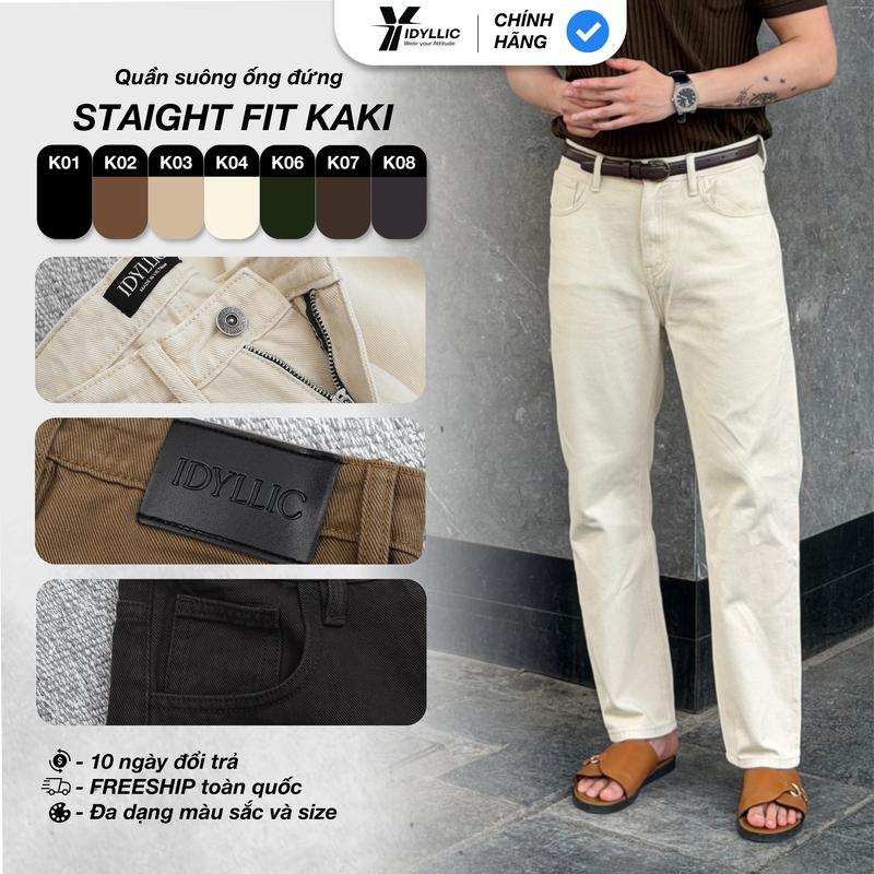 IDYLLIC Quần Jean Kaki Denim Nam Form Suông Đứng Straight Fit Vải Dày Dặn Thời Trang Đứng Form