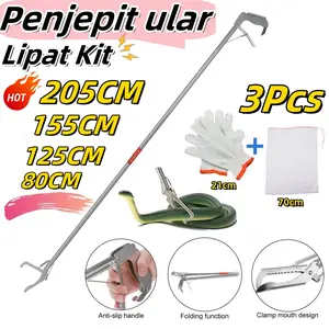 Penjepit Ular Stainless 205cm Tongkat Penangkap Ular Lipat Profesional Anti-slip Pegangan Elastis Tahan Lama