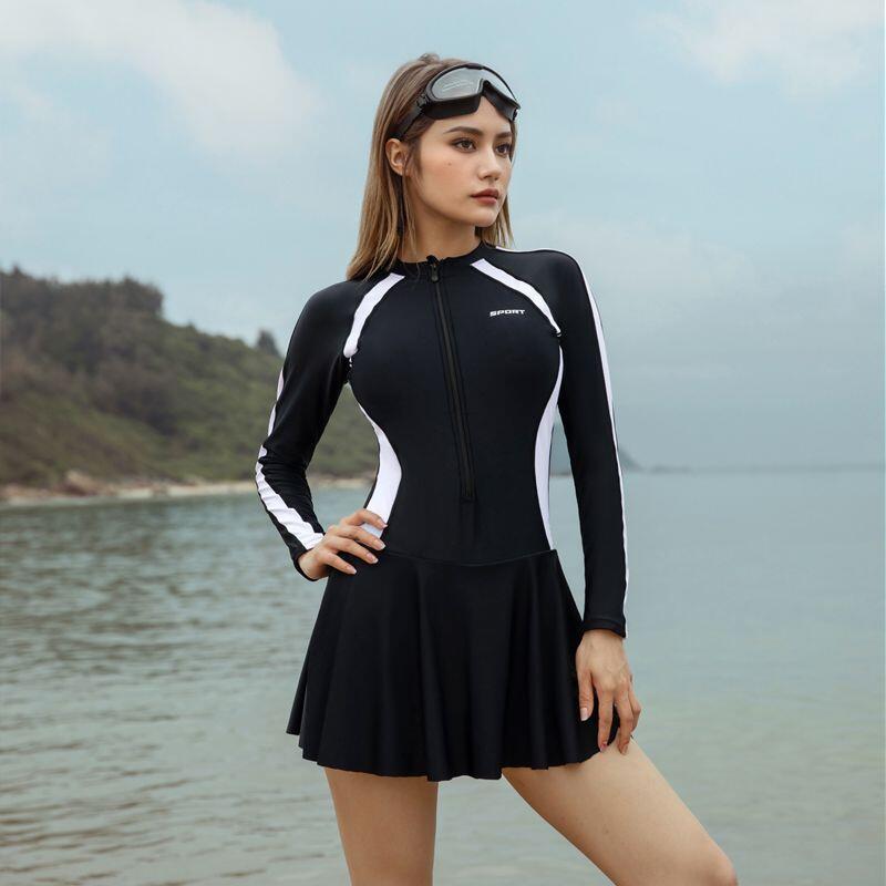 Product Introduction of Fashion Swimsuit women's meat covering conservative one piece 2023 slimming long sleeve student sports style professional swimsuit for beginners 16