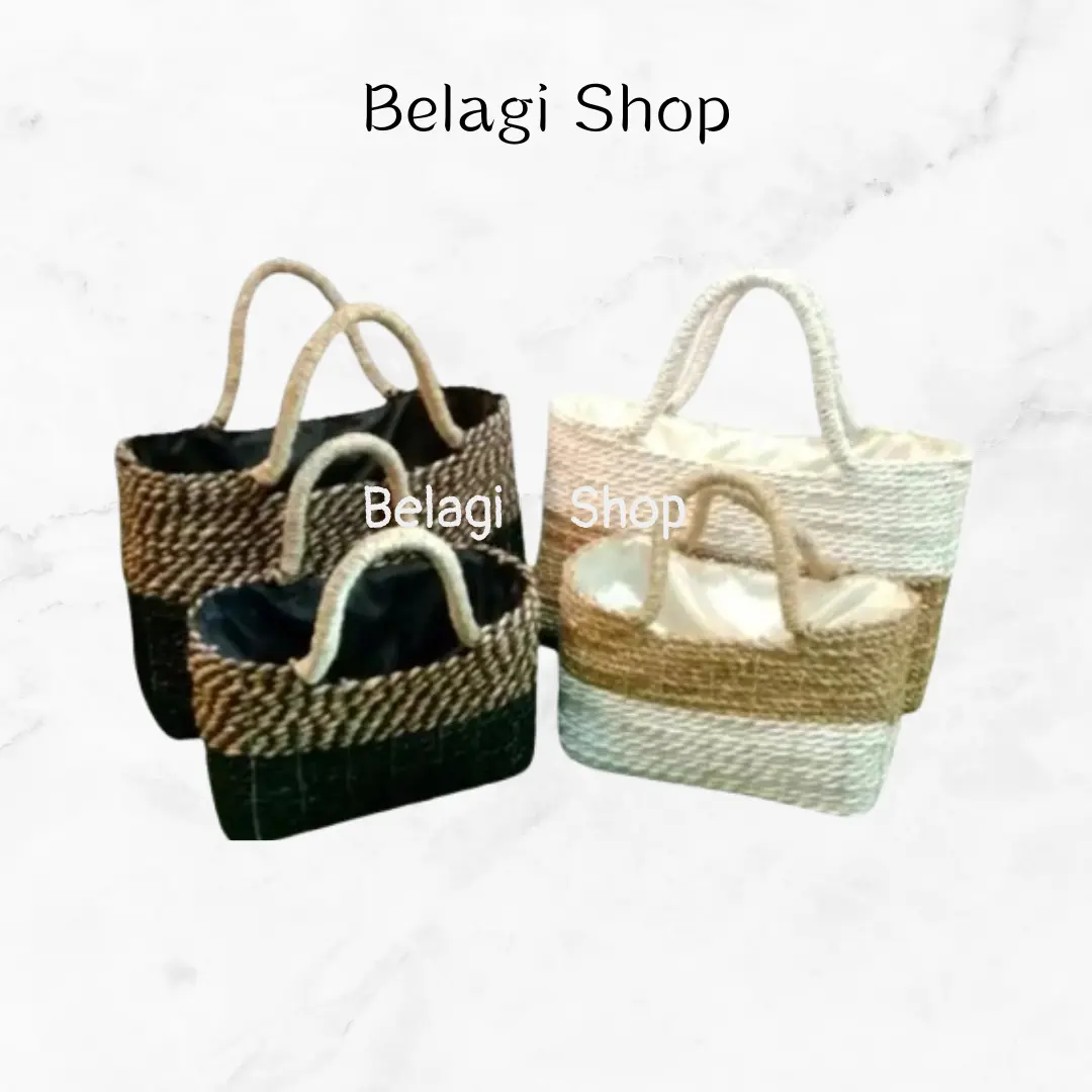 tas belagi / tote bag anyaman pandan untuk wanita Hitam vintage