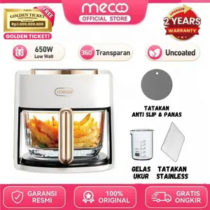 Mecoo Most Aesthetic Transparan Air Fryer 650 Low Watt 5L Hemat Listrik Mesin Goreng Tanpa Minyak Wadah