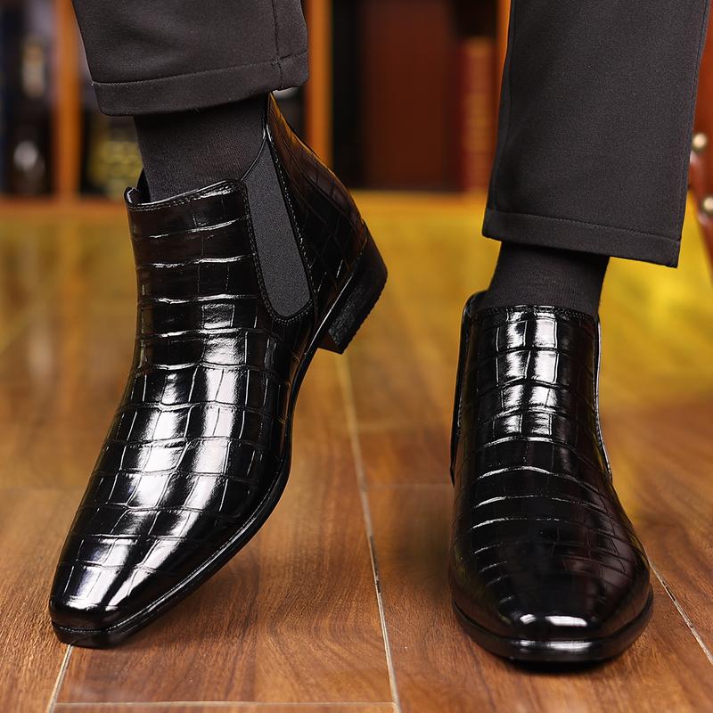 Product Introduction of Chelsea boots for men pointy vintage Doc Martens for men Crocodile print for men over ankle boots and cashmere winter fashion boots 2