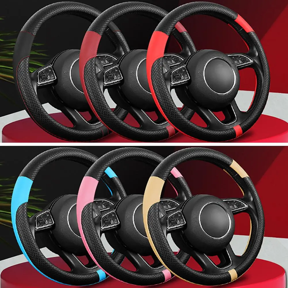 Comfortable Car Steering Wheel Cover Interior Breathable PU Leather Steering Wheel Cover Non-slip Durable