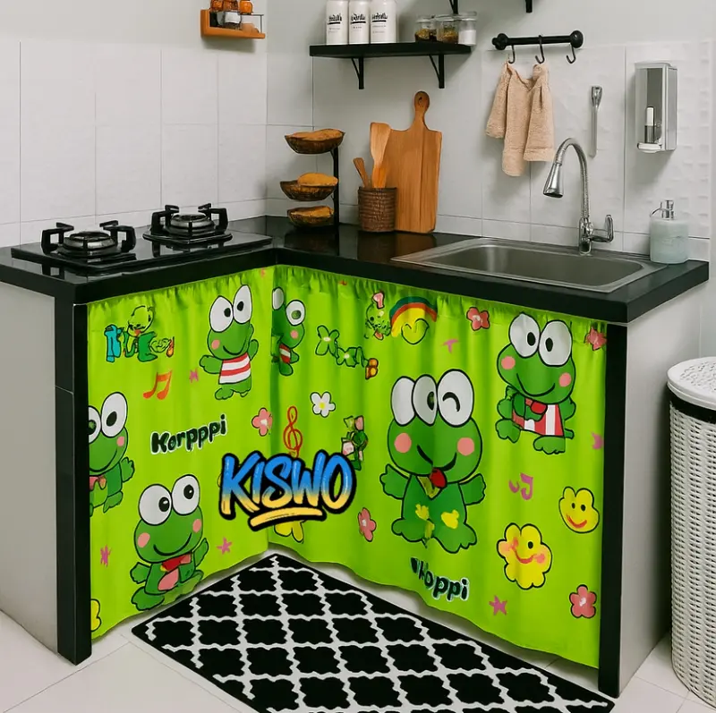 Gorden Hordeng Kolong Dapur Meja Katun Lebar 100 cm x Tinggi 70 cm Bonus Tali - Curtain Kain A001 3