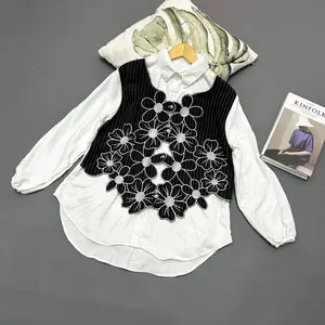 Maurin Kemeja Rayon Twill Mix Salur Premium – Atasan Kemeja Vest 2in1 Bordir Lengan Panjang Korean Style