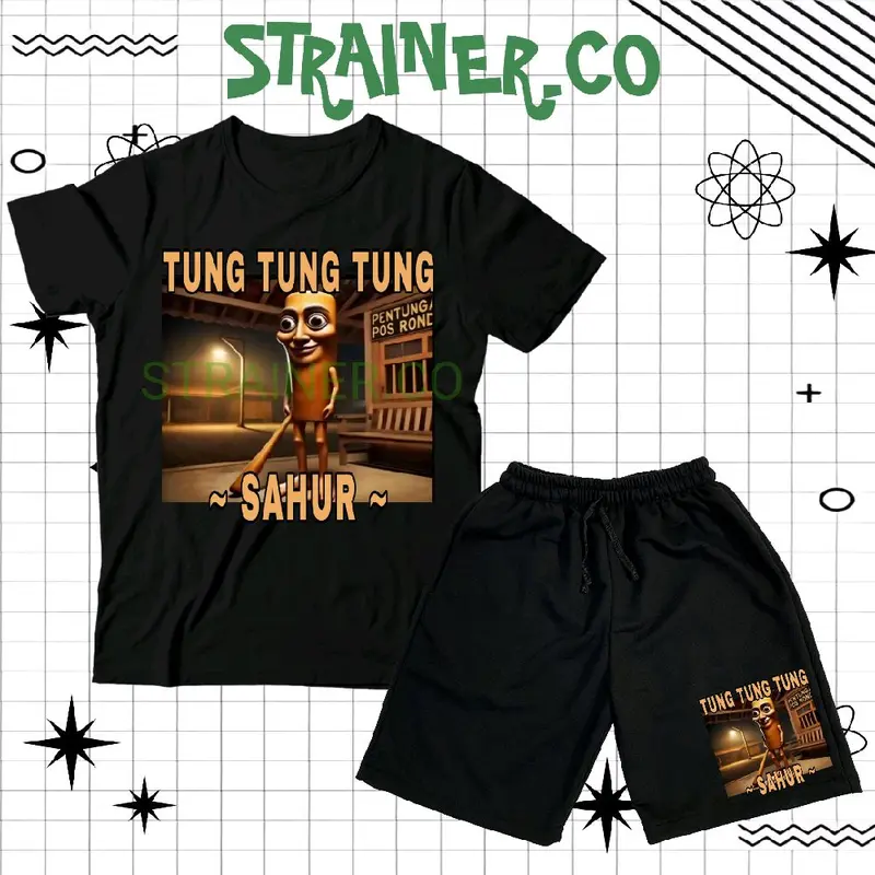 (BISA COD) Setelan Fashion Kaos Anak Baju Anak Celana Pendek Anak Distro TUNG TUNG TUNG SAHUR / Set Kaos Dan Celana Boardshort Anak TUNG TUNG SAHUR Unisex Spesial RAMADHAN 2025 VIRAL Usia 3-12 Tahun FREE NAMA 0