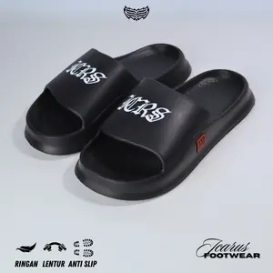 Icarus footwear - icrs sandal slop pria karet pria hitam eva phylon sendal ringan tahan air sendal smiley karet cowok distro selop  starboy Kasual Shoes