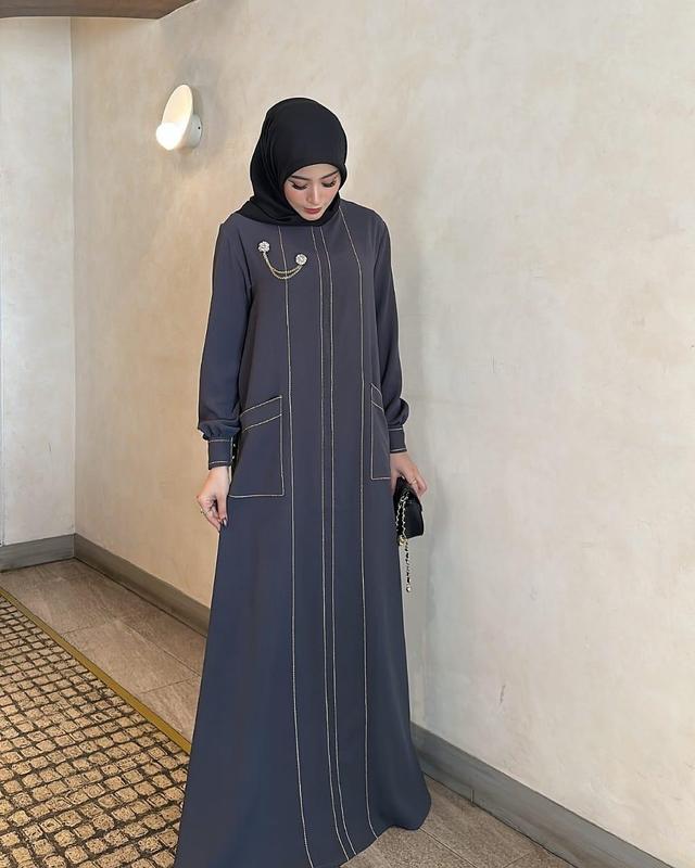 Marwa Gamis Ceruty Babydoll Aplikasi Jahitan Timbul gamis cantik elegan terbaru size M L XL XXL Muslim Wanita Dress Mewah Syari Simple Lebaran Pesta Dewasa Maxi Kondangan 4