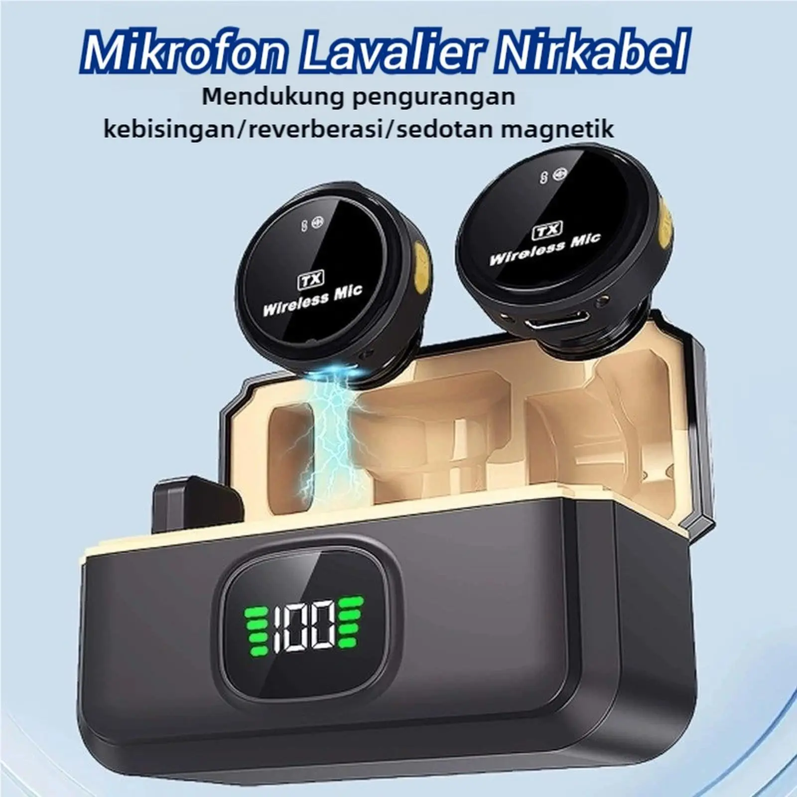 Wireless Microphone Mikrofon Nirkabel Clip Jepit Clip On Mic Plug & Play Magnetic Magnetik 2-In-1 2.4GHz Type-C Dual 2 Mic Charging Case Konten Kreator Peredam Bising Live Stream Siaran Langsung Handphone HP Daya Tahan Baterai