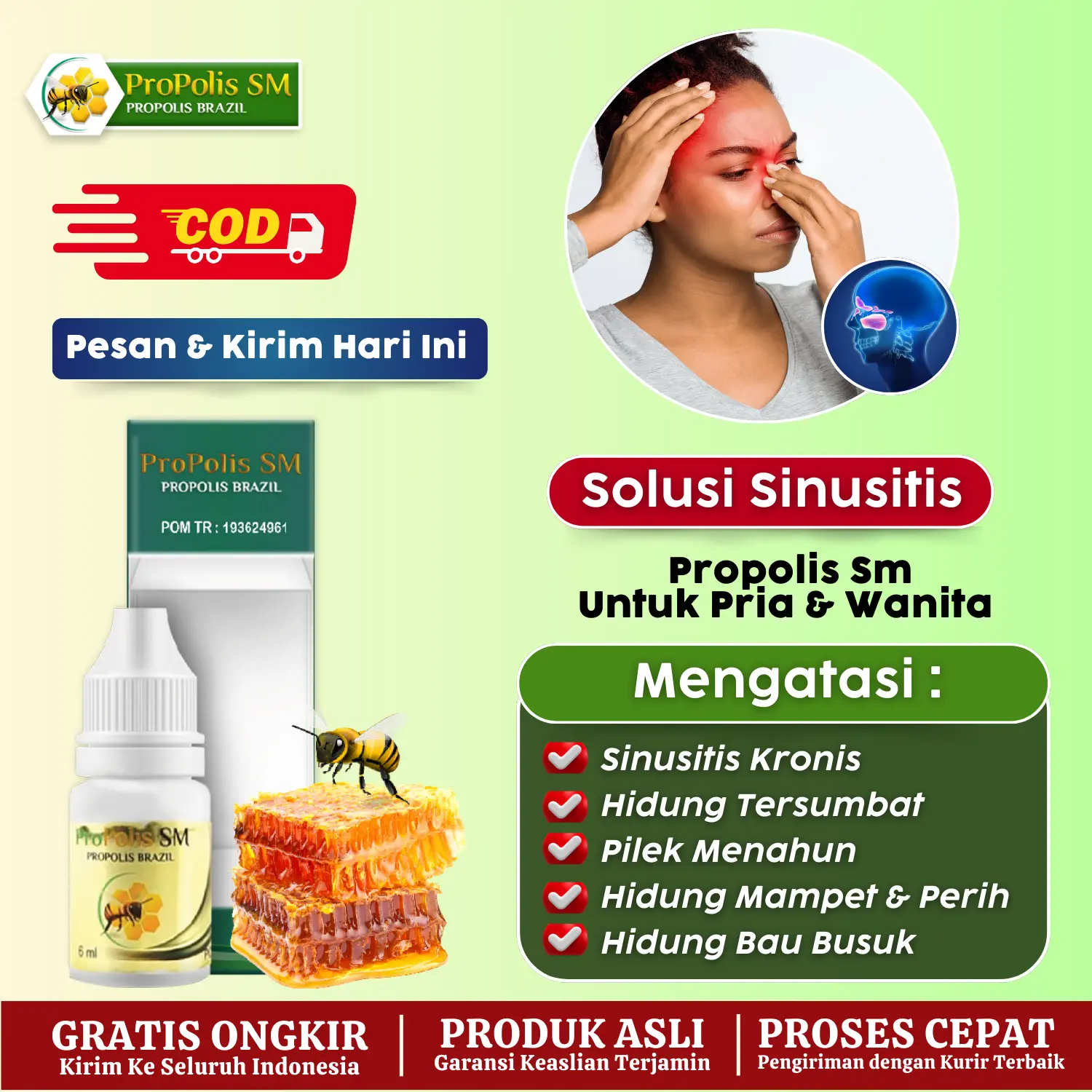 Propolis SM Untuk Sinusitis Kronis, Hidung Tersumbat, Pilek Menahun, Sinusitis Menahun, Hidung Polip dan Bau Busuk Isi 6 ml Cleaning Cleanser