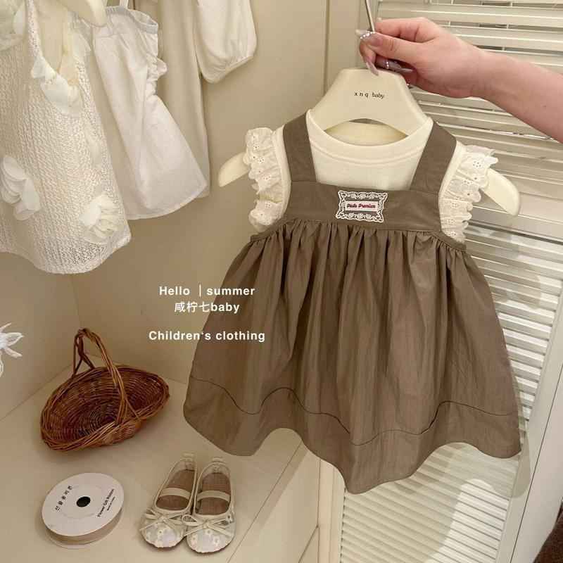 [6-18kg]  A665 Sét váy yếm màu nâu 2 chi tiết VÁY + ÁO cánh tiên xinh xắn cho bé gái