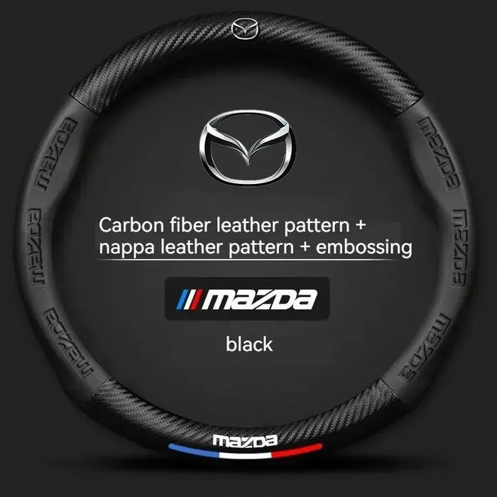 Sarung Setir Mobil Kulit Serat Karbon Untuk Mazda 3 5 6 SKYACTIV Axela Atenza CX30 CX5 CX8 CX9 MX5 RX8 RX7 BT50 Aksesoris - Hitam