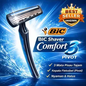 BIC Shaver Comfort 3 Pivot PREMIUM ( PAKET 2 PCS ),  Tajam & Nyaman Desain Pivot untuk Kenyamanan Maksimal Ideal untuk Kebutuhan Sehari-hari