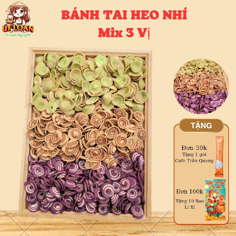  Bánh Tai Heo Nhí 3 VỊ  Trà Xanh Khoai Môn Truyền Thống  có tách lẻ từng vị - đặc sản Bến Tre - Kèm Quà Tặng 