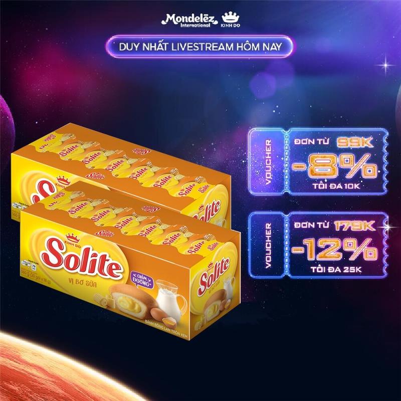 Hộp Bánh Bông Lan Tròn Kem SOLITE, Combo 2 Hộp x 360g